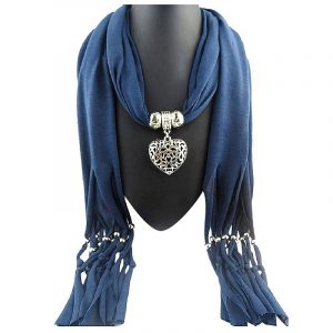 Women’s Attractive Heart Necklace Polyester/ Cotton Scarf - Blue