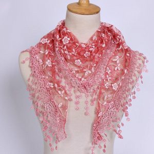 Women’s Beautiful Soft Embroidered/ Lace Trigonometry Fashion scarf– Crimson