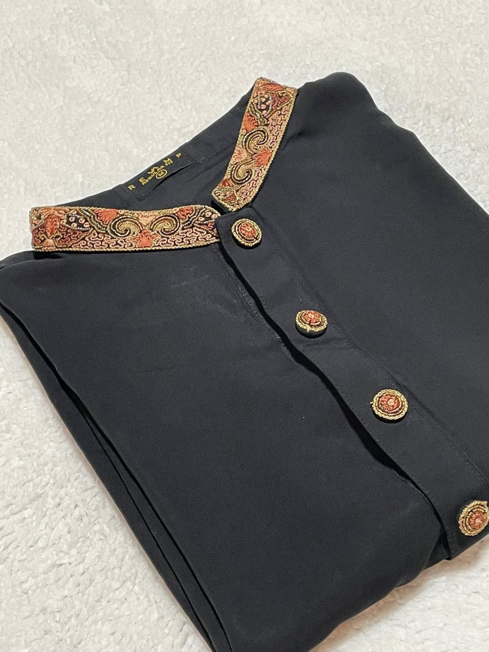 Men’s Embroidered soft fabric Panjabi/Kurta - Black color - Image 2
