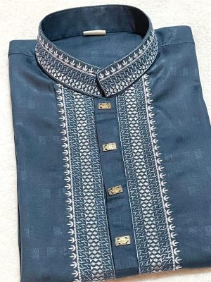 Men’s Soft Cotton Panjabi/Kurta - Embroidery work - Bluish color