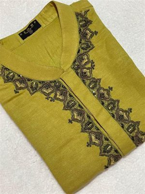 Men’s Premium Cotton Panjabi/Kurta - Hand Zardozi work - Olive-green