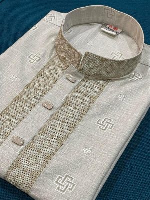Men’s Khadi Cotton Panjabi/Kurta - Embroidery work - Beige/Off-white color