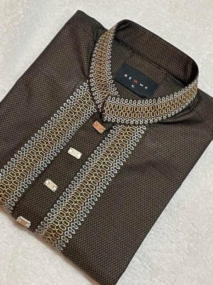Men’s Boutiques fabric Panjabi/Kurta - Embroidery work - Coffee/Chocolate color