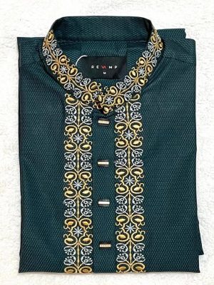 Men’s Premium fabric Panjabi/Kurta – Embroidery work – Teal color