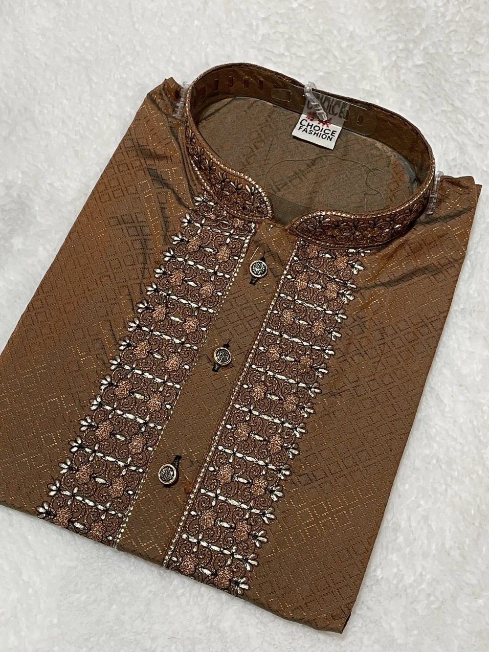Men’s Embroidered Synthetic fabric Panjabi/Kurta - Brown/Coffee color