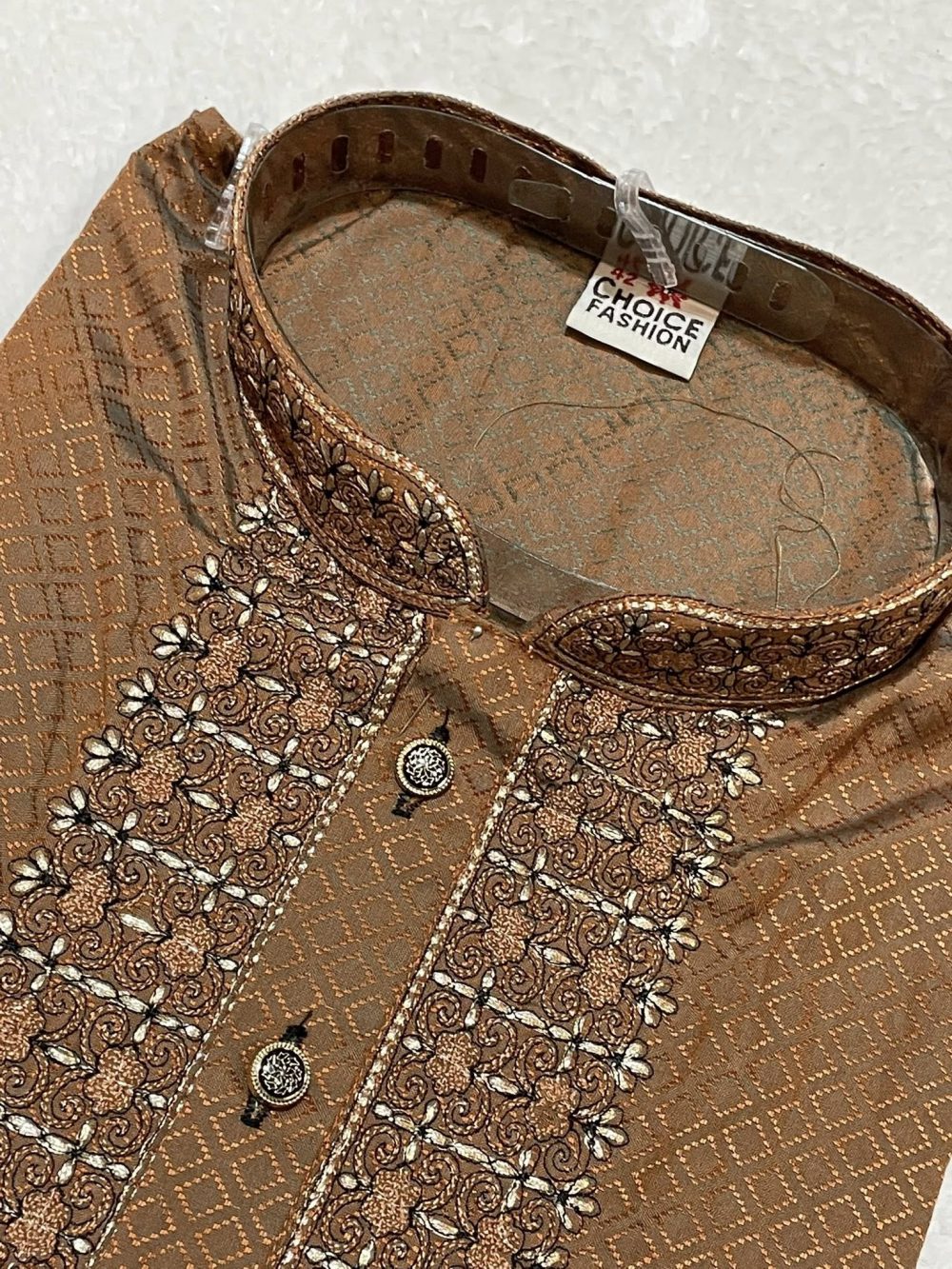 Men’s Embroidered Synthetic fabric Panjabi/Kurta - Brown/Coffee color - Image 2