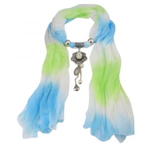 Women Pendant Scarf with Tassel Rhinestone Jewelry Scarf – blue, green