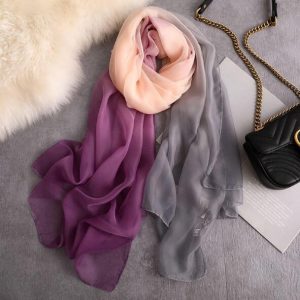 Beautiful, light weight multi-color silk scarf/hijab, purple, gray, peach color for women