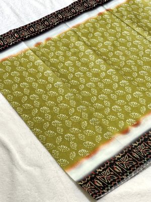 Silk Handcrafted Batik Saree - Olive Green color