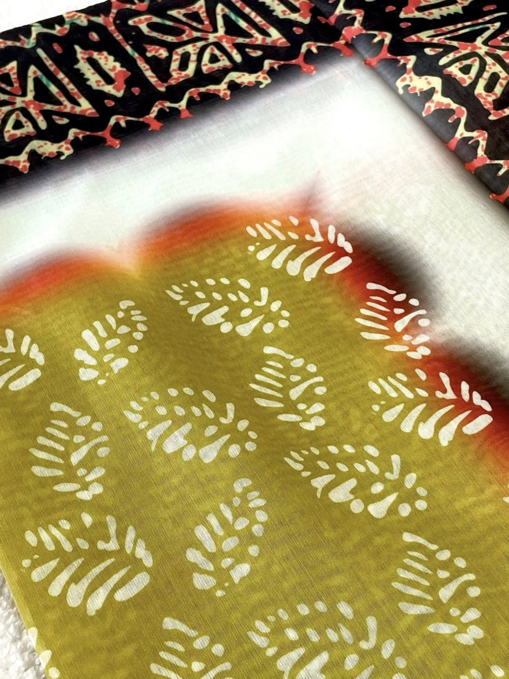 Silk Handcrafted Batik Saree - Olive Green color - Image 3