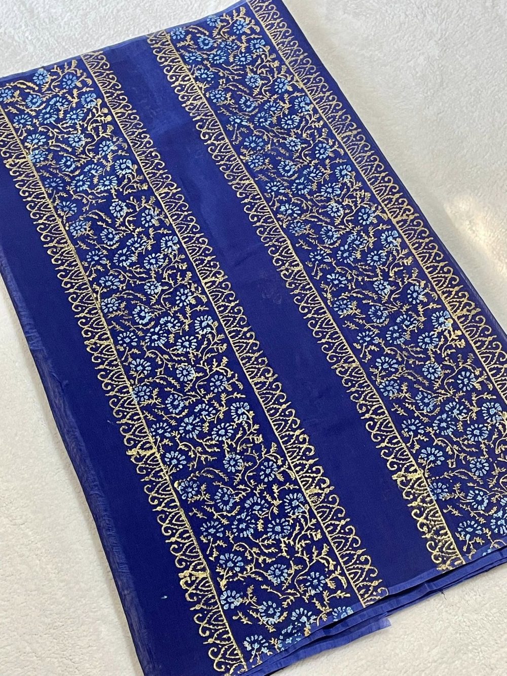 Andy Cotton Handcrafted Block Print Saree - Navy Blue color - Image 3