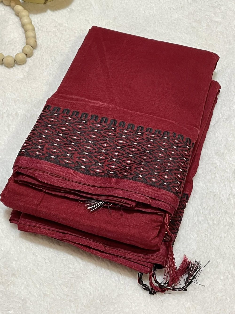 Half Silk Saree - Maroon & Black Colors