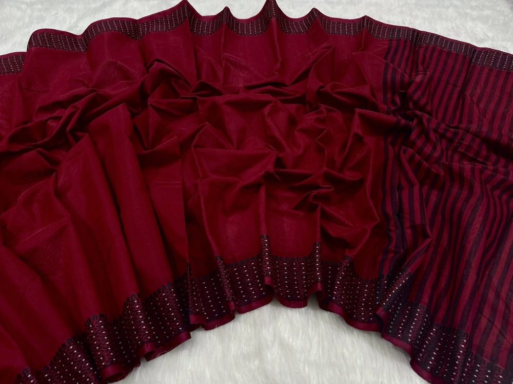Half Silk Saree - Maroon & Black Colors - Image 3