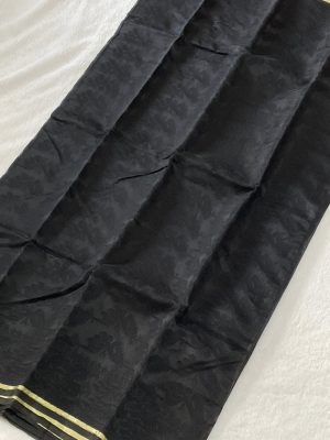 Half Silk Machine-Made Jamdani Saree – Black