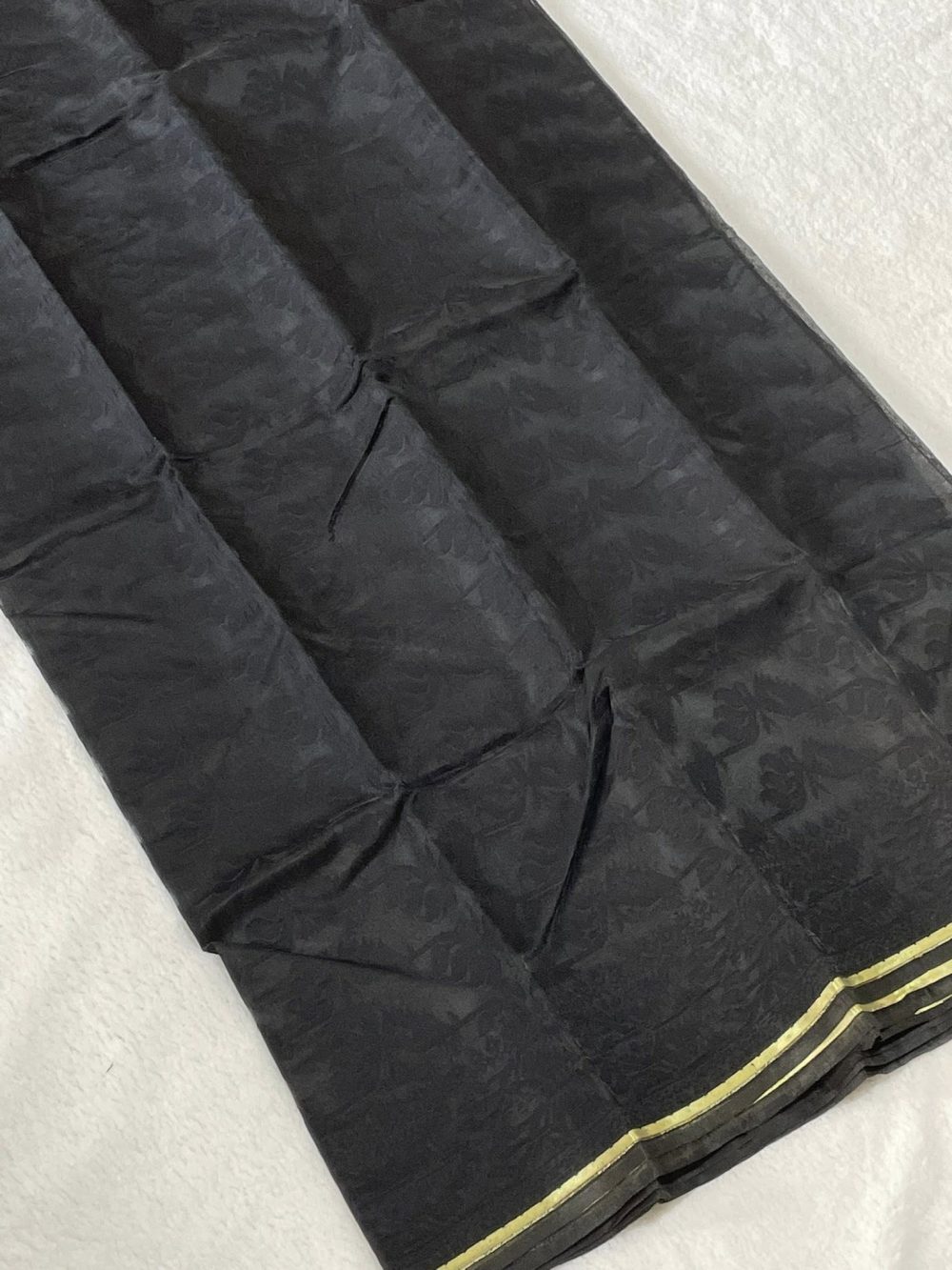 Half Silk Machine-Made Jamdani Saree – Black - Image 2