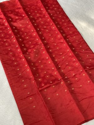 Half Silk Machine-Made Jamdani Saree - Red color
