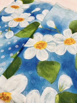 Hand brush-painted Semi-Muslin Saree – Sky-Blue color