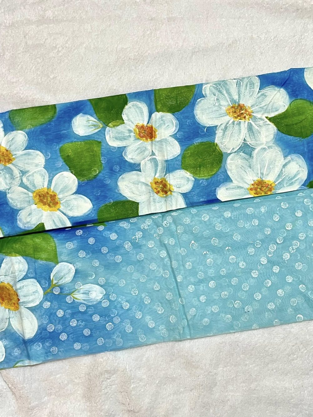 Hand brush-painted Semi-Muslin Saree – Sky-Blue color - Image 3