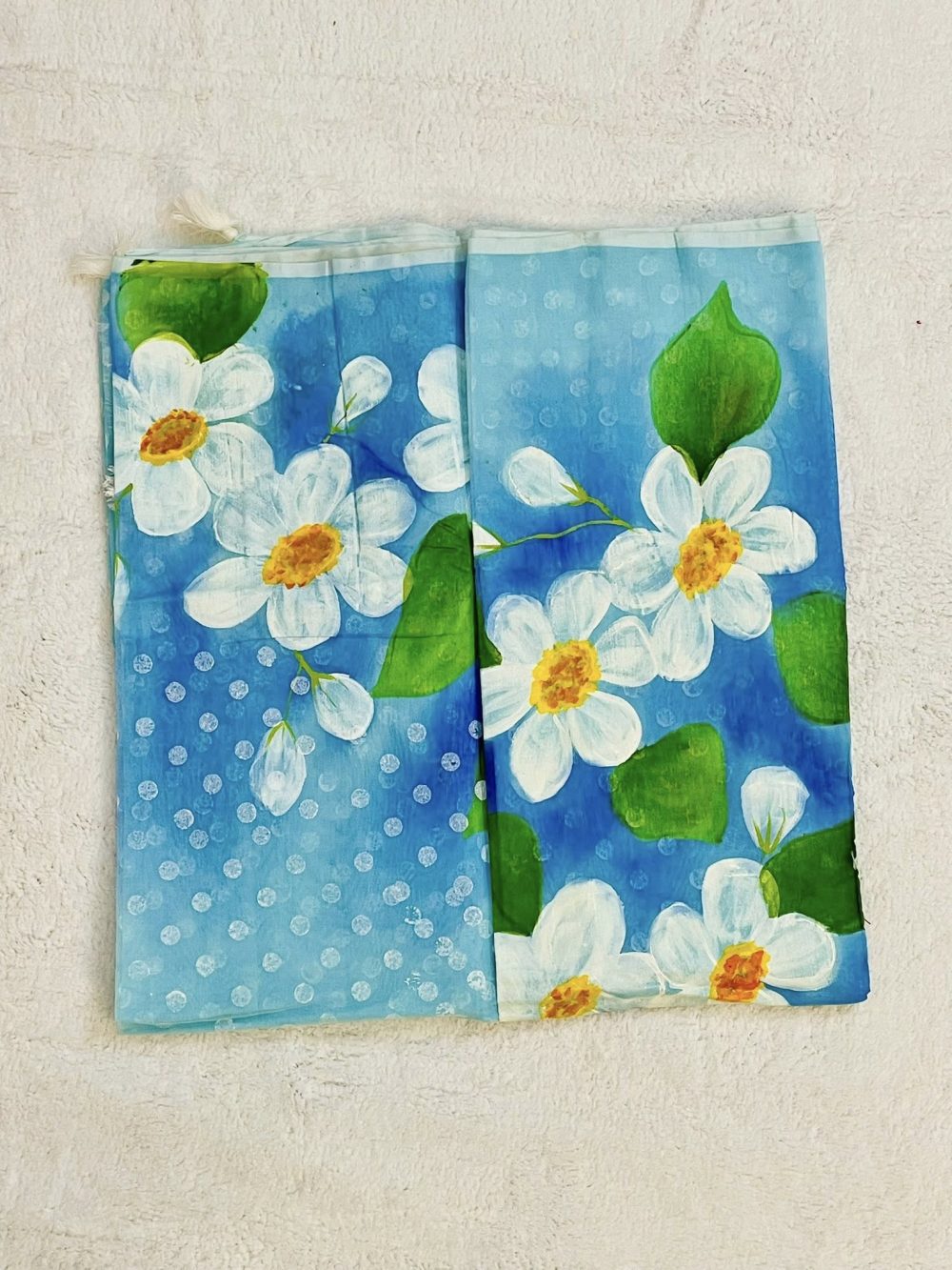 Hand brush-painted Semi-Muslin Saree – Sky-Blue color - Image 2