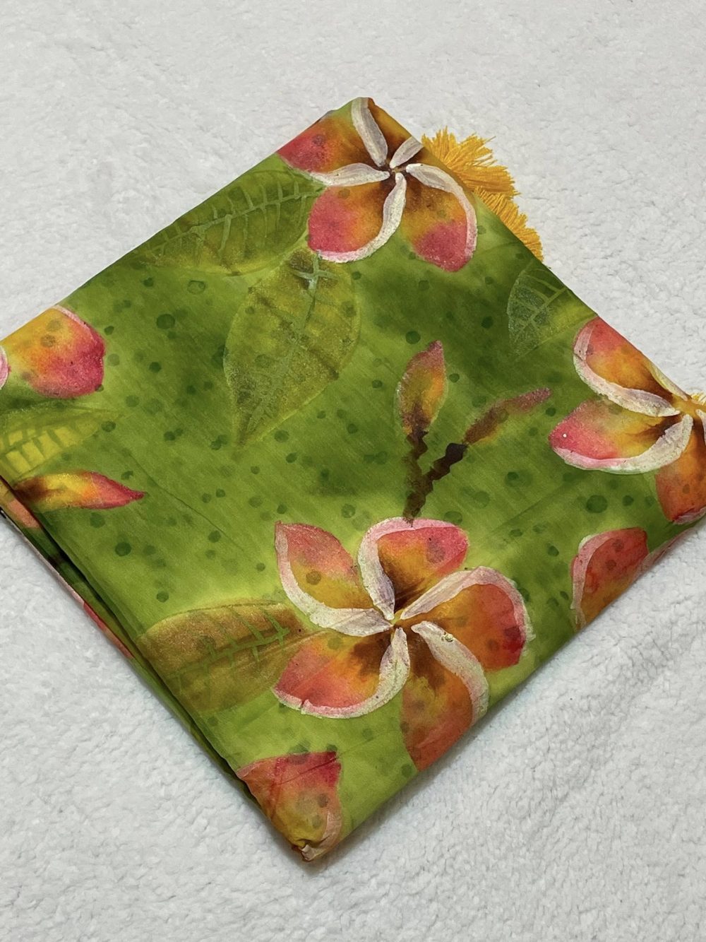 Hand brush-painted Semi-Muslin Saree - Green color - Image 3