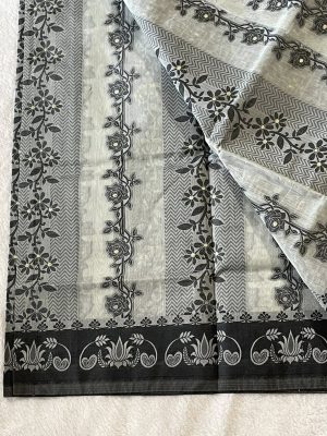 Tanth Cotton Floral design Saree - Gray color
