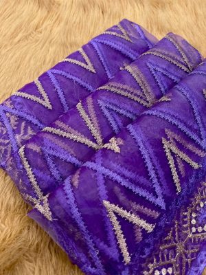 Organza Muslin Embroidered Saree with matching blouse piece - Purple color