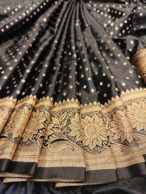 Tanabana Katan saree – Black, Golden color