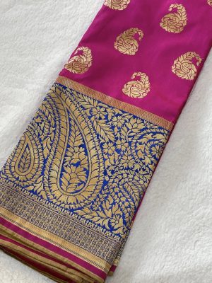 Katan saree – Magenta, Blue color