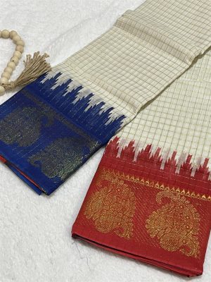 Madurai Cotton Saree - Off-White color