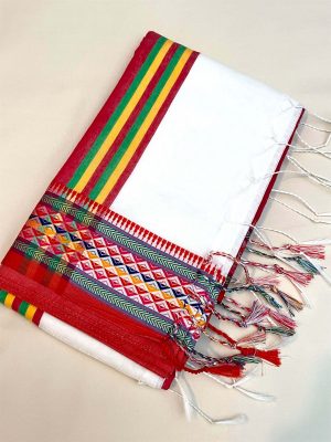 Half-Silk Saree Red, White