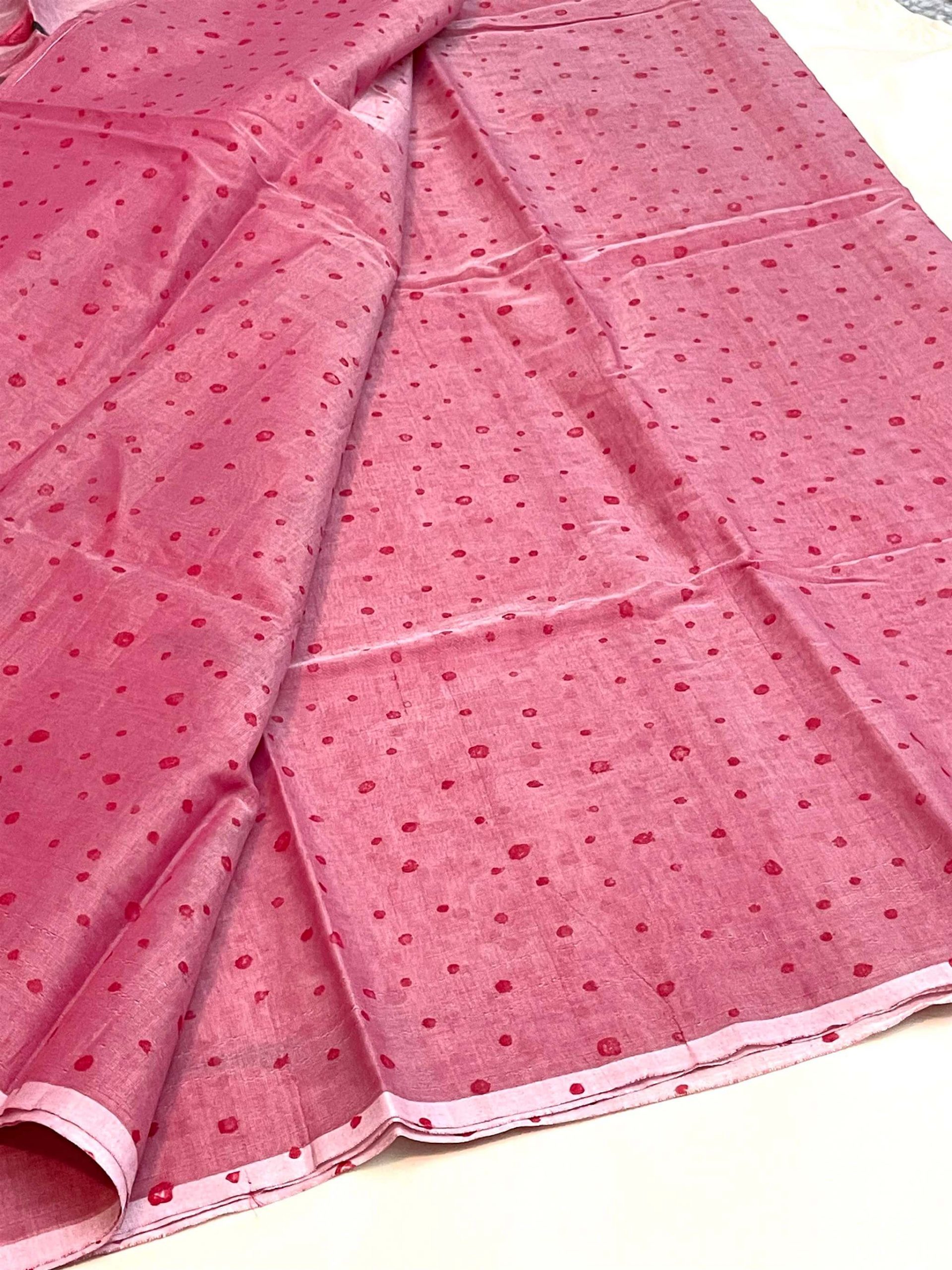 Semi-Muslin Brush-print (hand painted) - Saree - Light-Red - Image 2