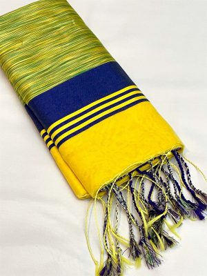 Half Silk Saree – Yellow color body with Purple border