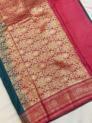 Soft Silk Saree with Red Katan Achol/pallu and border – Teal-Green body color with Blouse piece