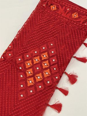 Moslin Saree (soft High quality facbric) with blouse piece - Red color