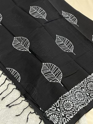 Premium quality cotton Handcrafted Block Print Saree - White work on Black body