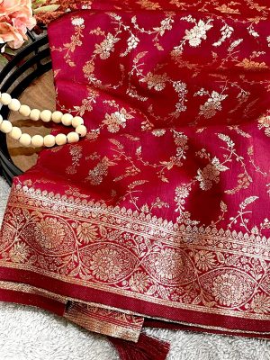 Banarasi Katan saree in wine red color - with Blouse piece