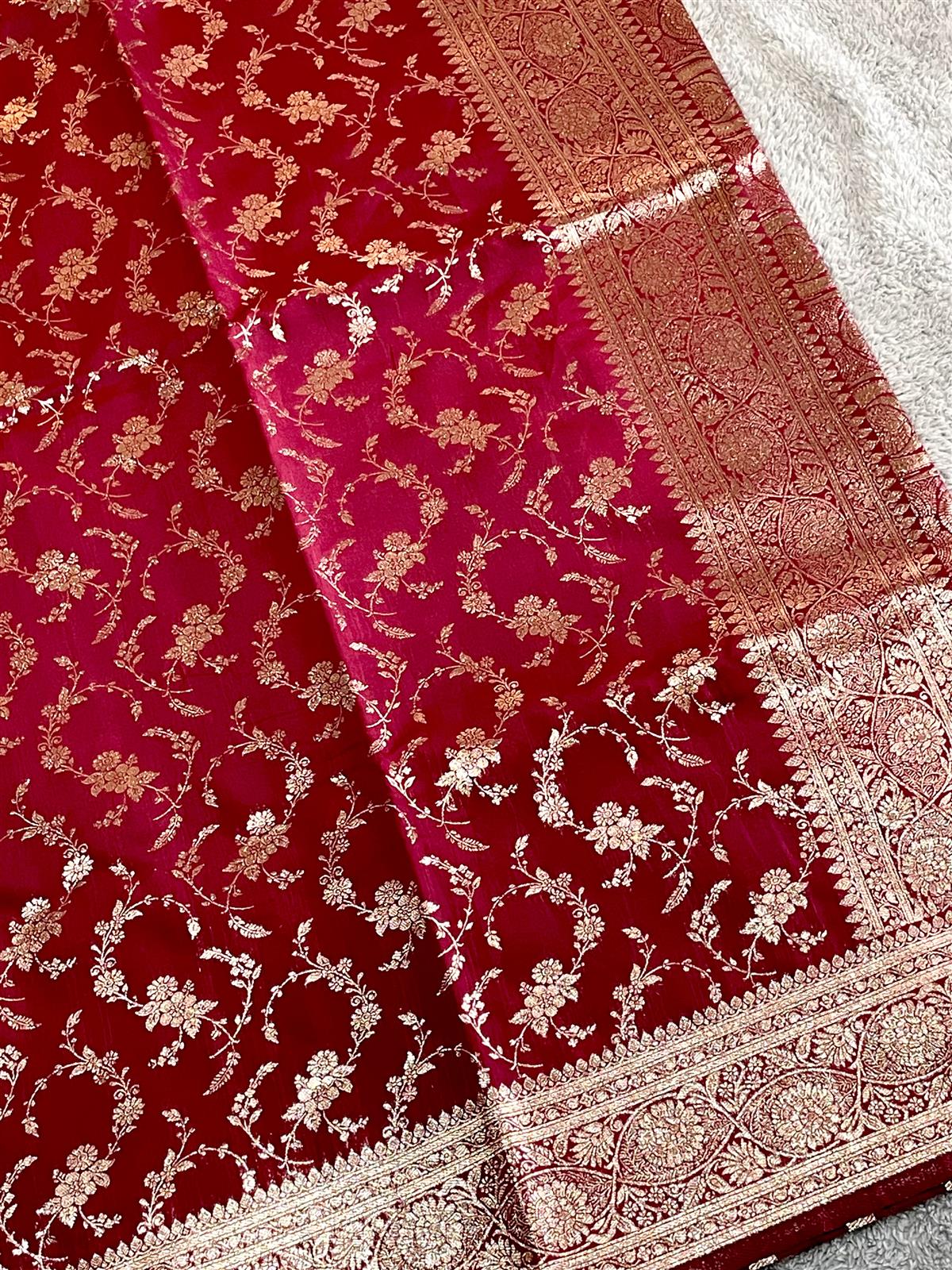 Banarasi Katan saree in wine red color - with Blouse piece - Image 4