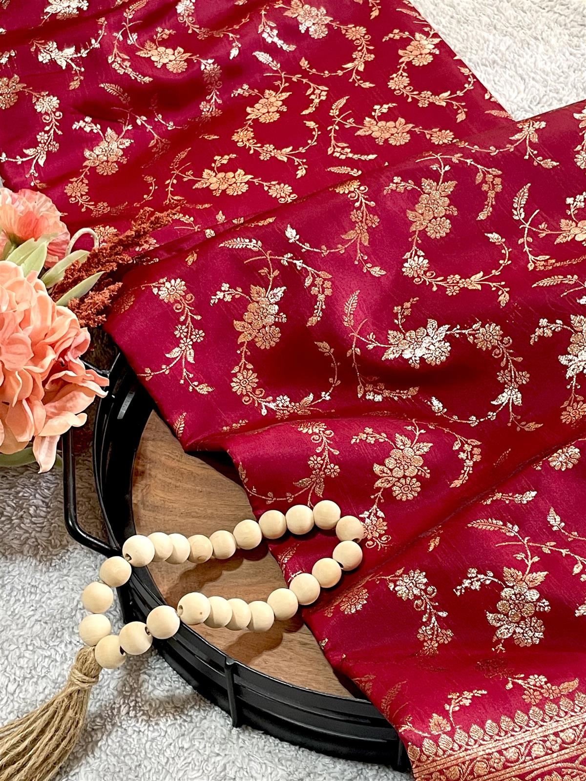 Banarasi Katan saree in wine red color - with Blouse piece - Image 7