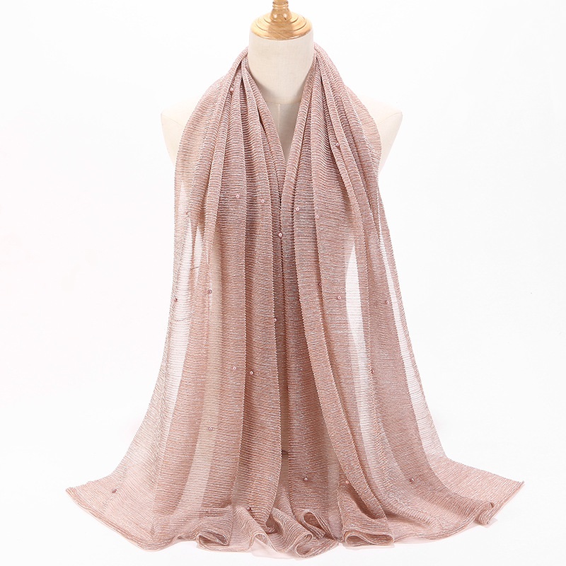 Women’s Polyester Glitter Shimmer with Pearls Scarf/ Hijab – Baby Pink ...